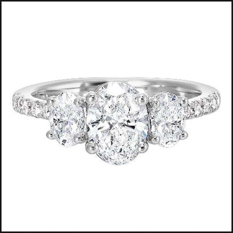 14K White Gold 3 Stone Lab Grown 2 Oval 1/4ct Diamonds With 1ct Oval Center Diamond 1.80cttw-Ring-That Guy's Secret