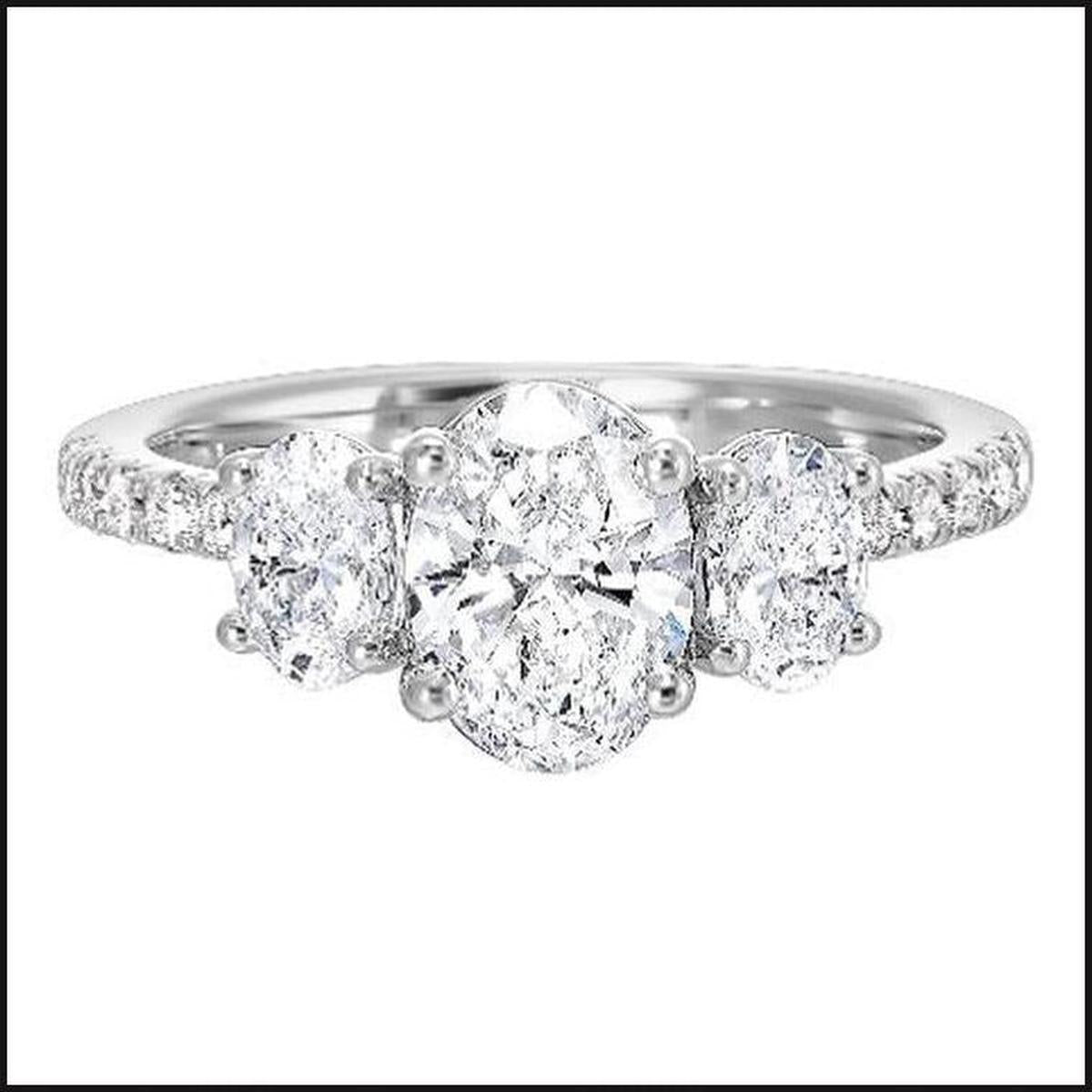 14K White Gold 3 Stone Lab Grown 2 Oval 1/4ct Diamonds With 1ct Oval Center Diamond 1.80cttw-Ring-That Guy's Secret