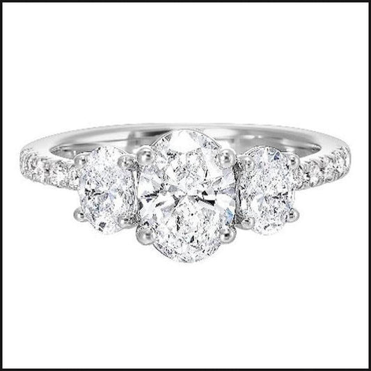 14K White Gold 3 Stone Lab Grown 2 Oval 1/4ct Diamonds With 1ct Oval Center Diamond 1.80cttw-Ring-That Guy's Secret
