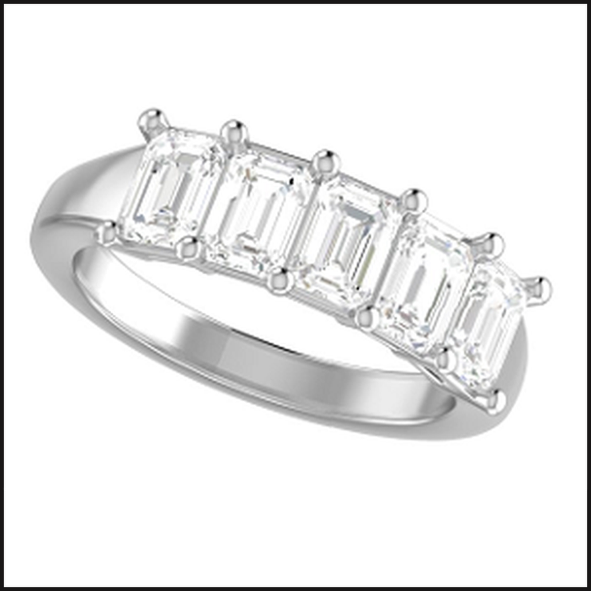 14K White Gold Lab Grown 5 Stone Emarld Cut Diamond Band 2ctw-Ring-That Guy's Secret
