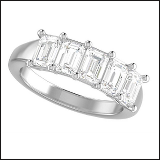 14K White Gold Lab Grown 5 Stone Emarld Cut Diamond Band 2ctw-Ring-That Guy's Secret