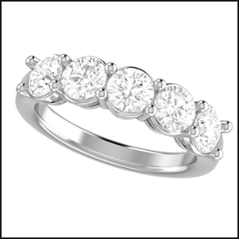 14K White Gold Lab Grown 5 Stone Round Cut Diamond Band 2ctw-Ring-That Guy's Secret