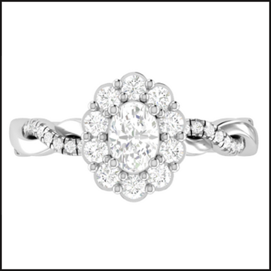 14K White Gold Lab Grown .40ct Oval Center Twist Ring with Round Halo-Ring-That Guy's Secret