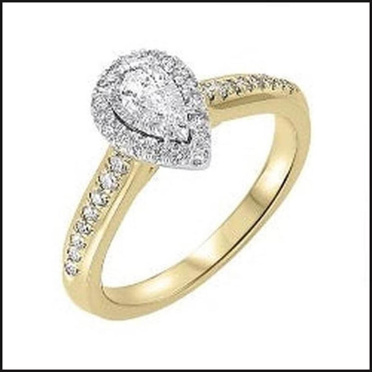 14K Yellow Gold Diamond 1/2 ctw Pear Halo-Ring-That Guy's Secret