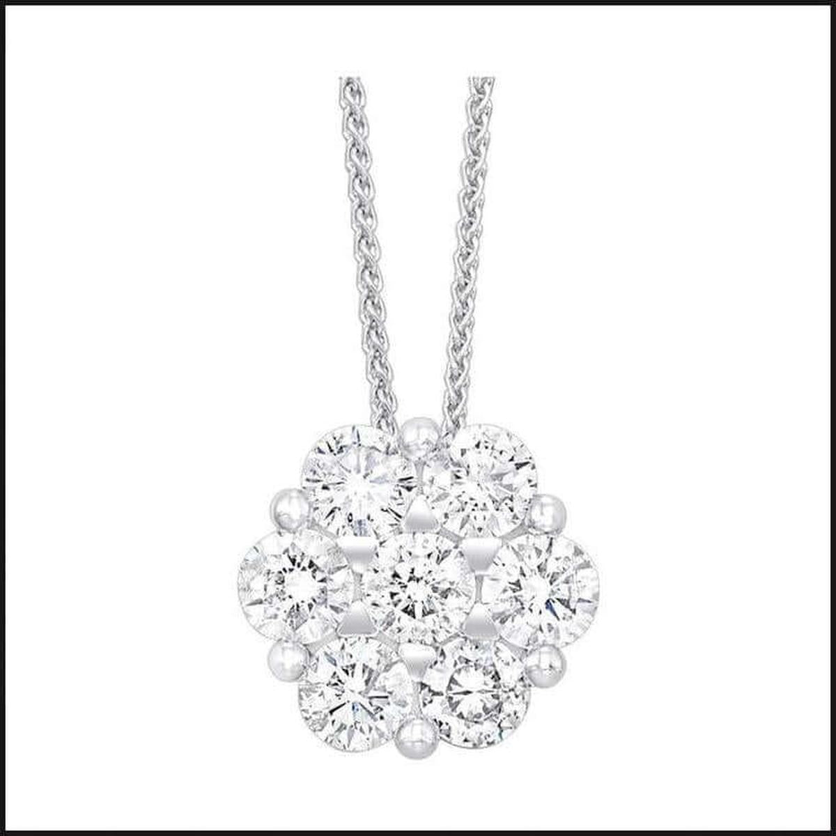 14k White Gold Diamond Cluster Pendant-necklace-That Guy's Secret
