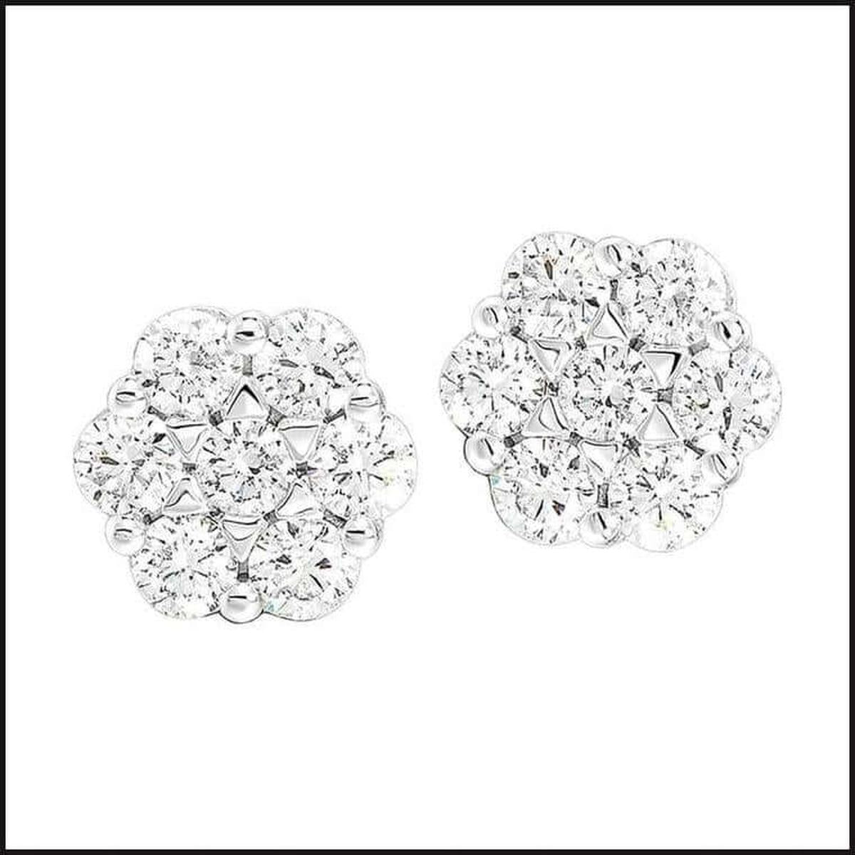 14k White Gold Diamond Cluster Stud Earrings-Earrings-That Guy's Secret