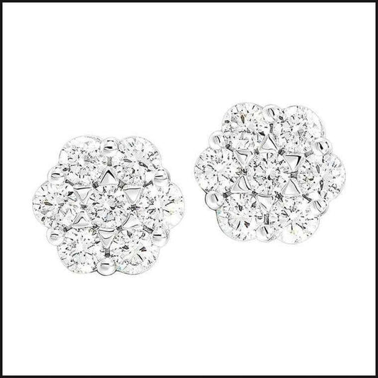 14k White Gold Diamond Cluster Stud Earrings-Earrings-That Guy's Secret