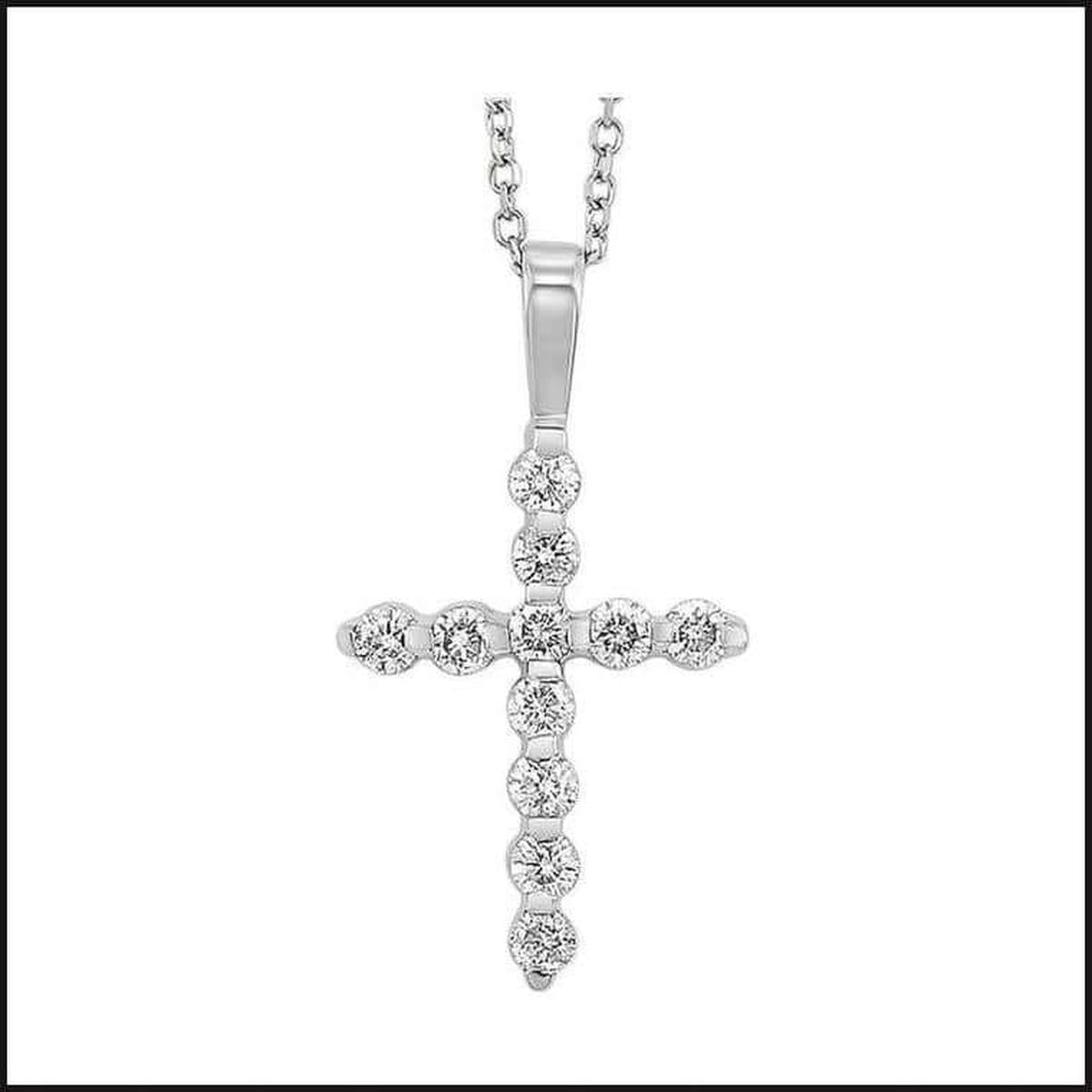 14k White Gold Diamond Cross Pendant-necklace-That Guy's Secret