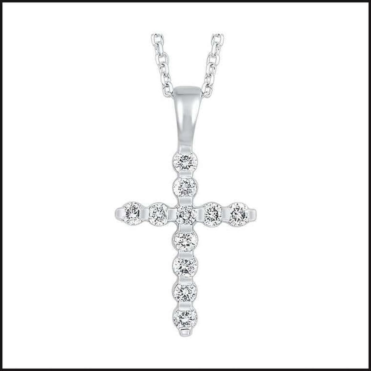 14k White Gold Diamond Cross Pendant-necklace-That Guy's Secret