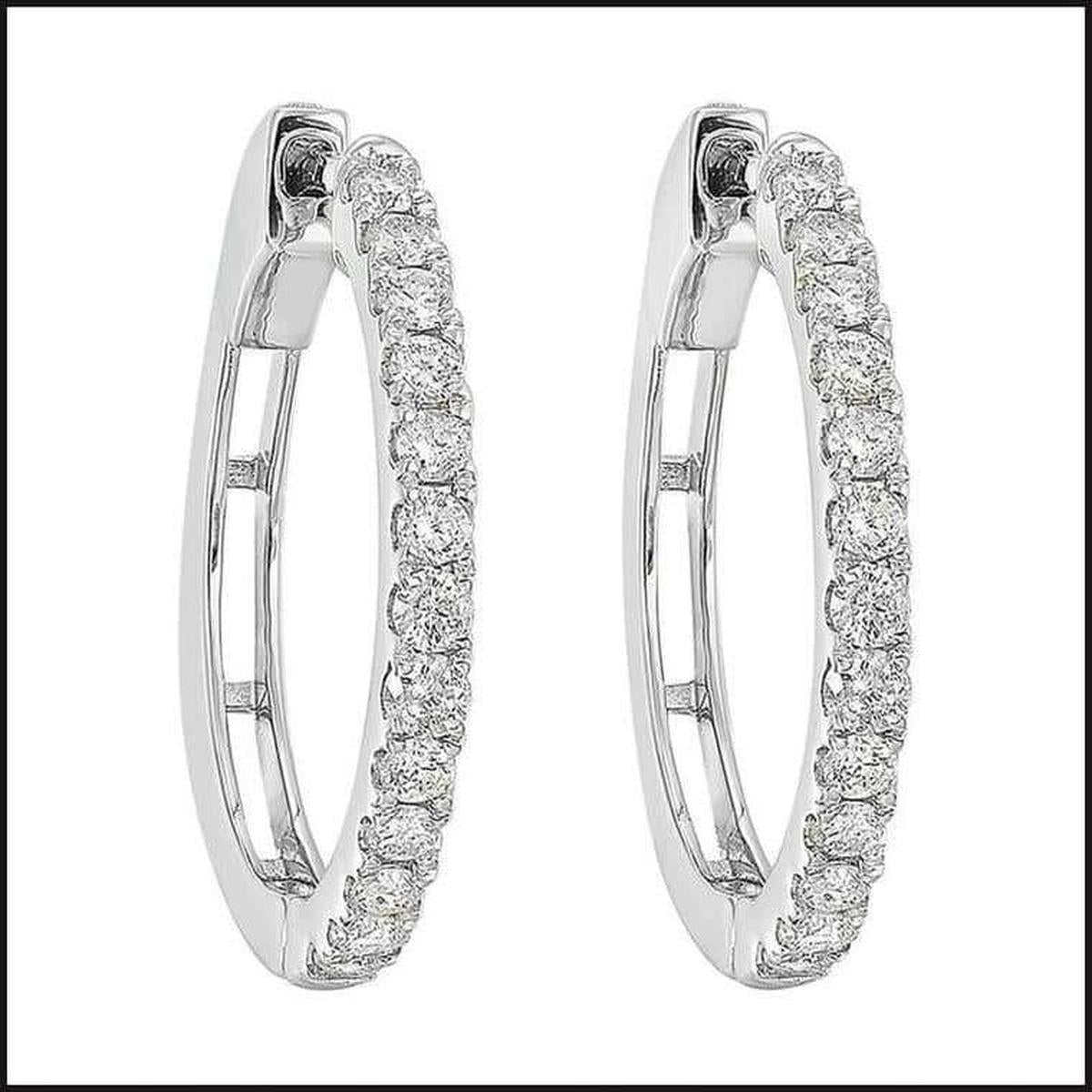 14k White Gold Diamond Hoop Style Earrings-Earrings-That Guy's Secret