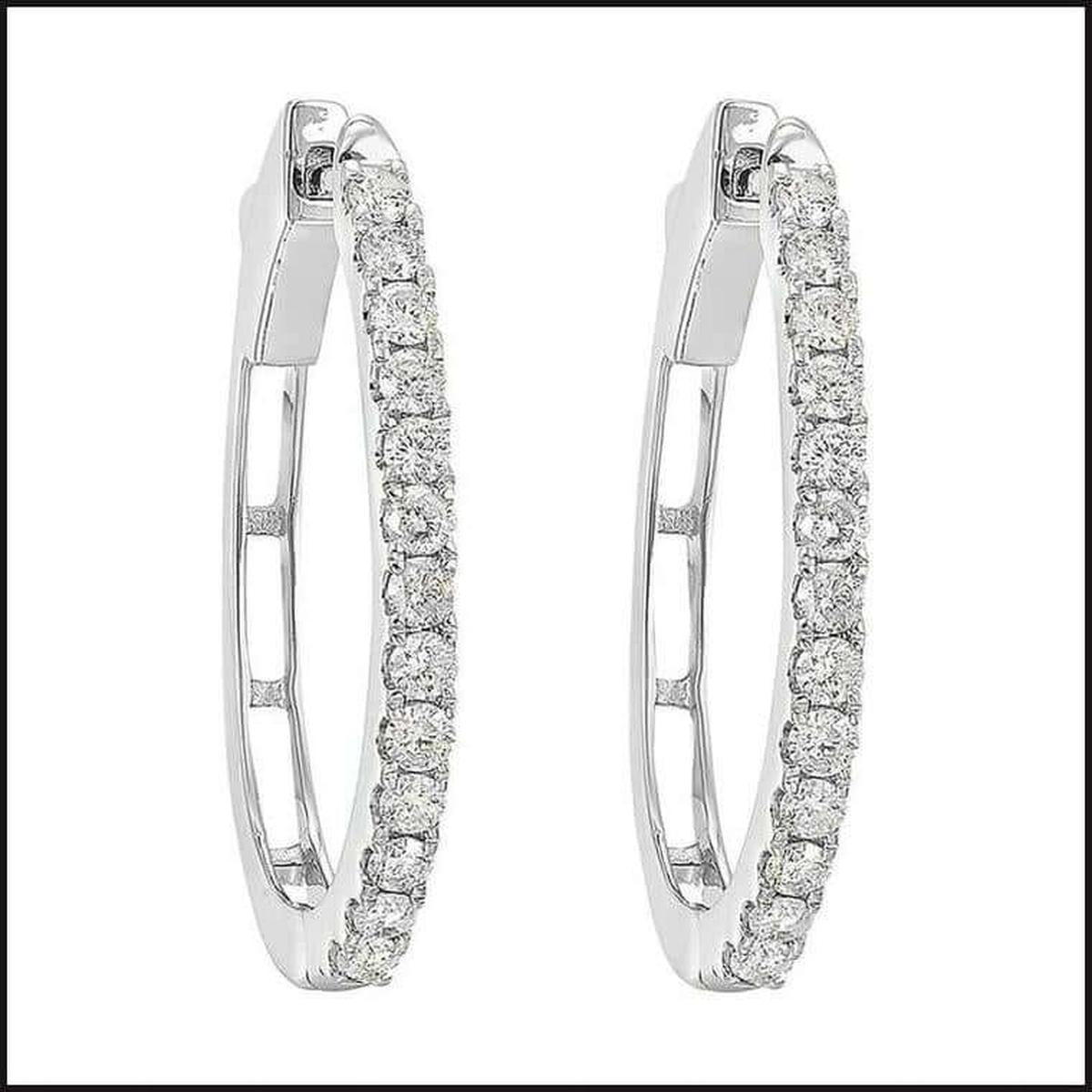 14k White Gold Diamond Hoop Style Earrings-Earrings-That Guy's Secret