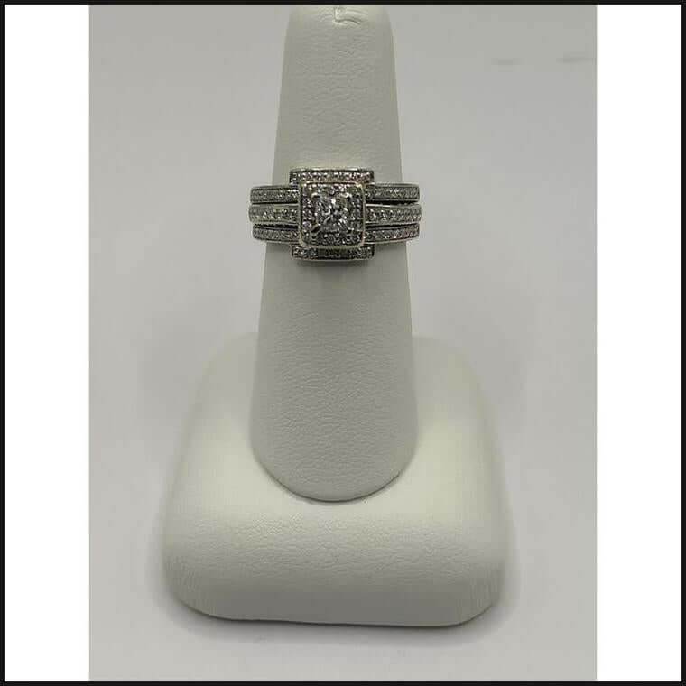 14kw PC center diamond w- round diamond halo accent & 2 matching diamond bridal bands soldered set-Ring-That Guy's Secret