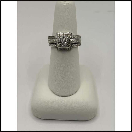 14kw PC center diamond w- round diamond halo accent & 2 matching diamond bridal bands soldered set-Ring-That Guy's Secret