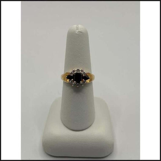 14ky emerald-pear shape blue sapphire w- round diamond accent ring-Ring-That Guy's Secret