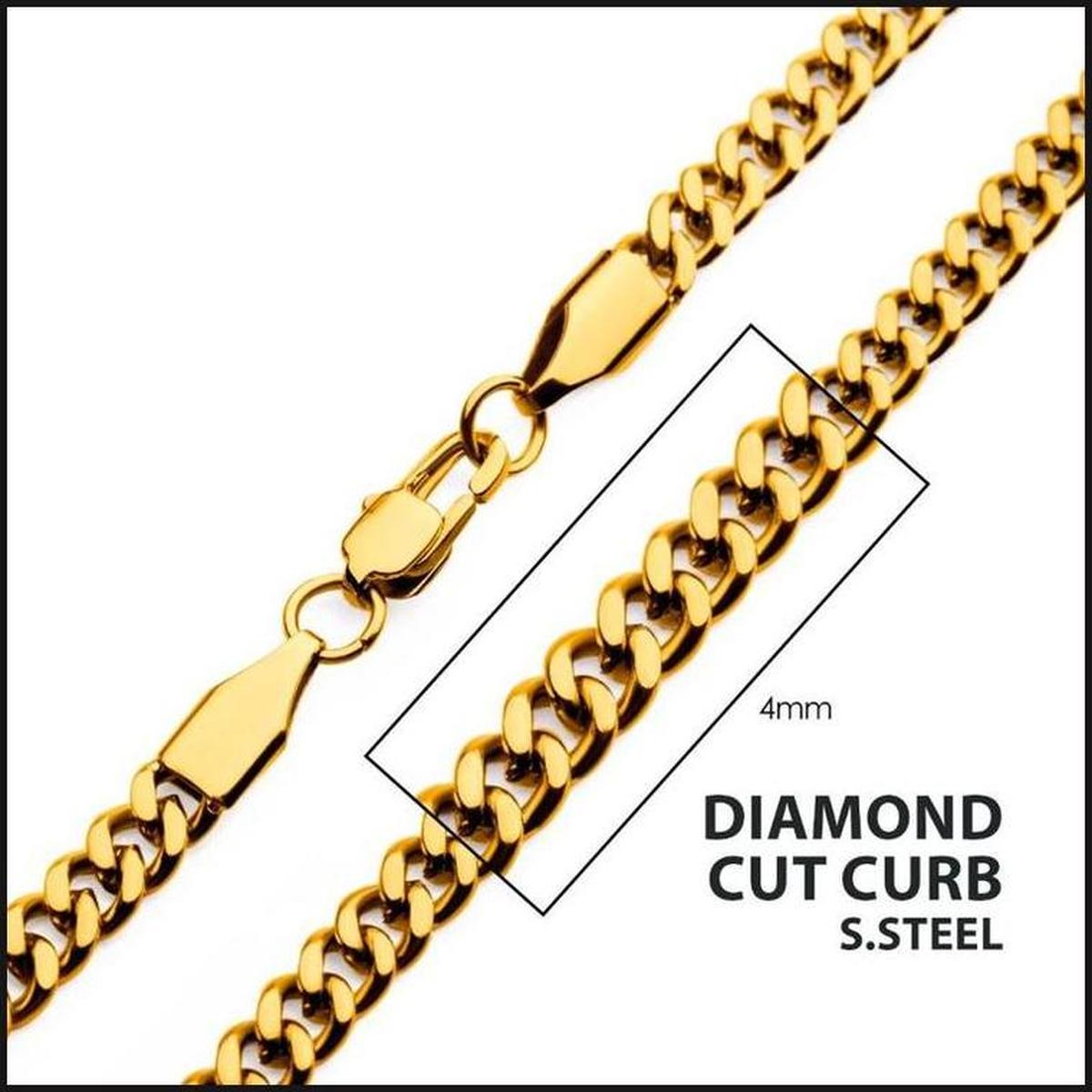 4mm 18Kt Gold IP Diamond Cut Curb Chain Necklace-That Guy's Secret