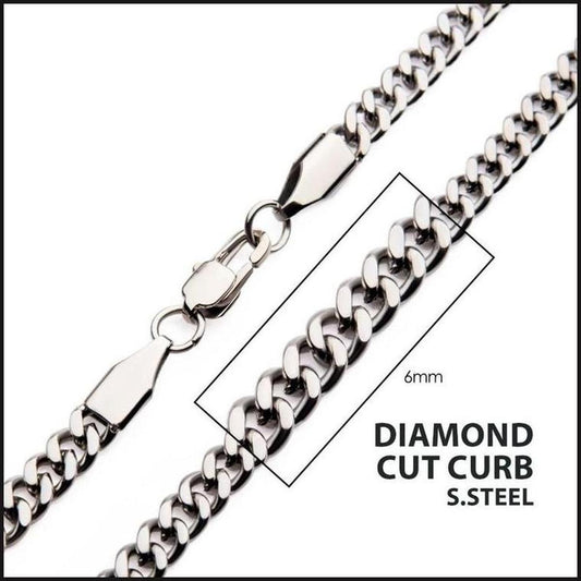 6mm Steel Diamond Cut Curb Chain Necklace-Necklace-That Guy's Secret