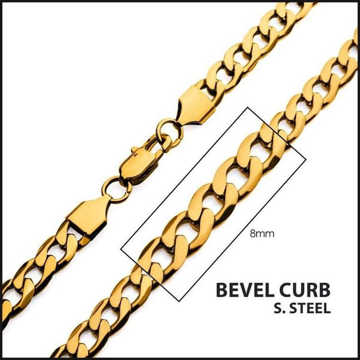 8mm 18Kt Gold IP Bevel Curb Chain Necklace-That Guy's Secret