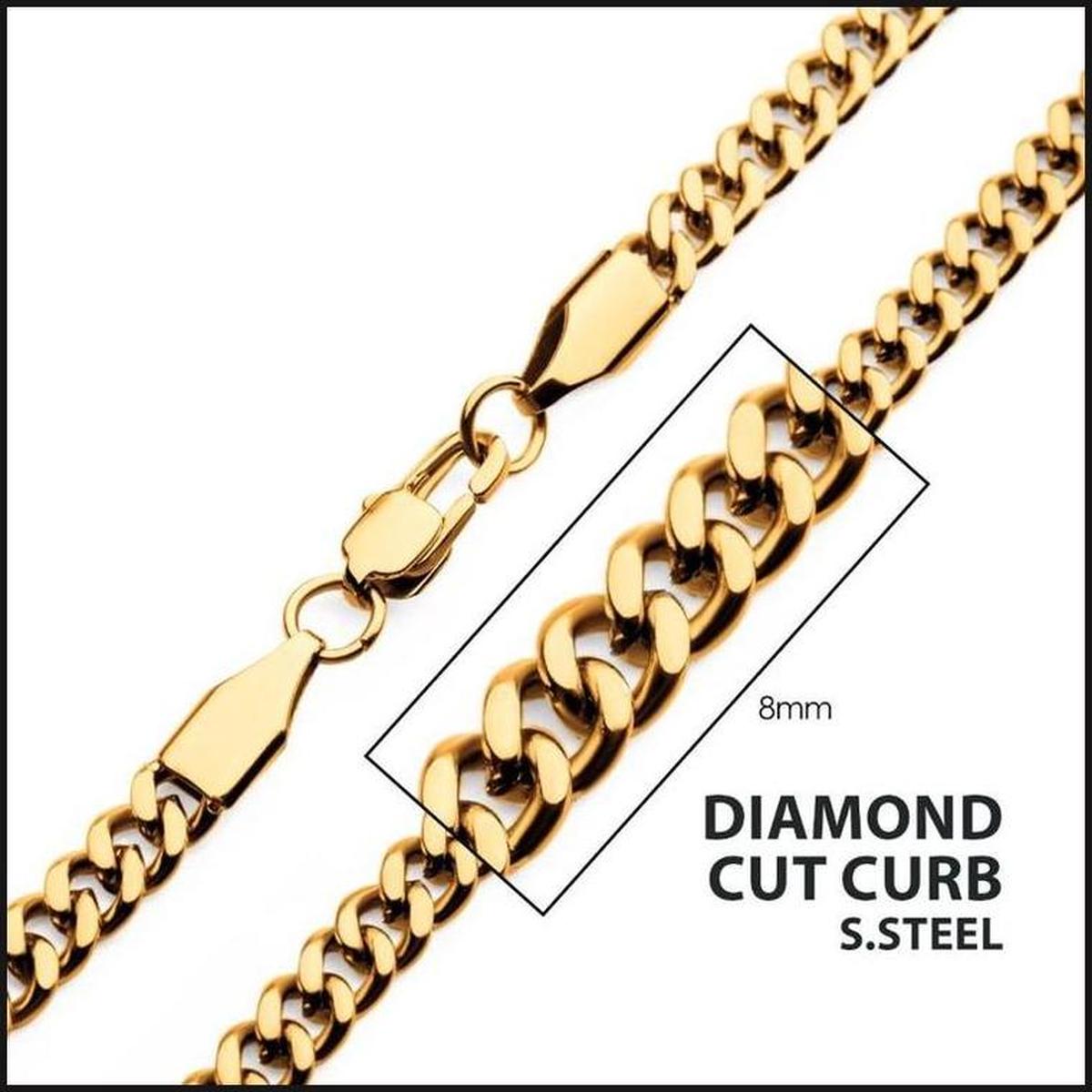 8mm 18Kt Gold IP Diamond Cut Curb Chain Necklace-That Guy's Secret