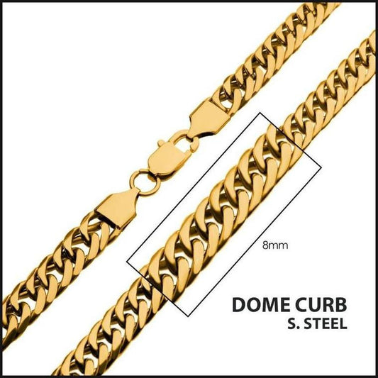 8mm 18Kt Gold IP Dome Curb Chain Necklace-That Guy's Secret
