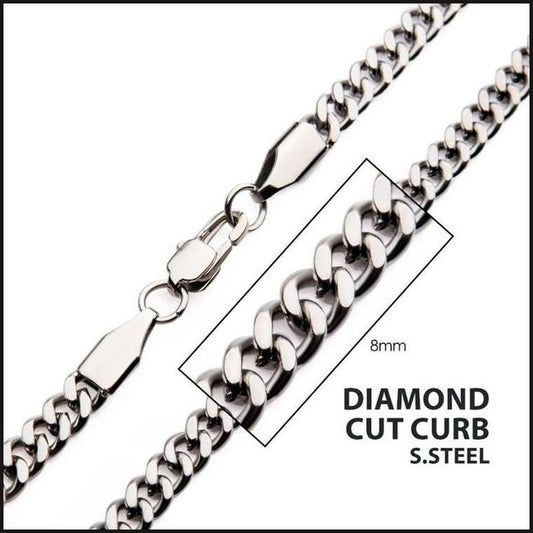 8mm Steel Diamond Cut Curb Chain Necklace-That Guy's Secret