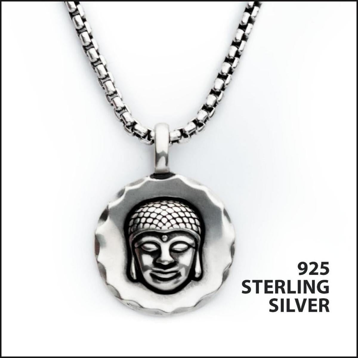 925 Silver Oxidized Buddha Head Pendant with Box Chain-Necklace-That Guy's Secret