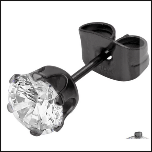 BLACK Gold Ion Plated Prong ClEarrings Cubic Zurconia Studs 8 MM-bracelet-That Guy's Secret