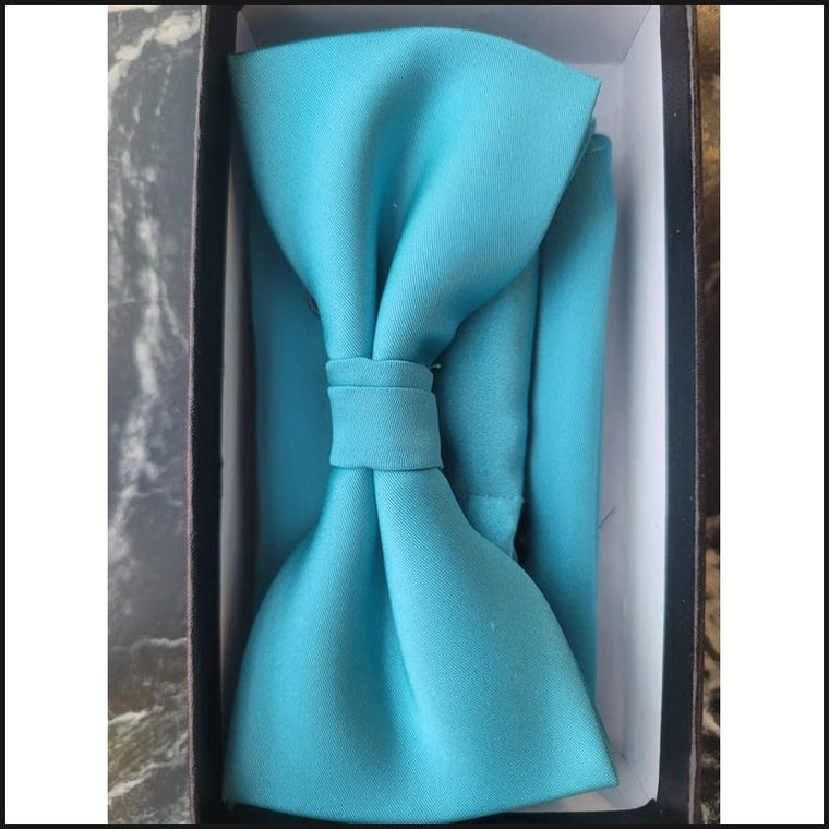 Barcelona Solid Bowtie and Pocket Square Set-Bow Tie-That Guy's Secret
