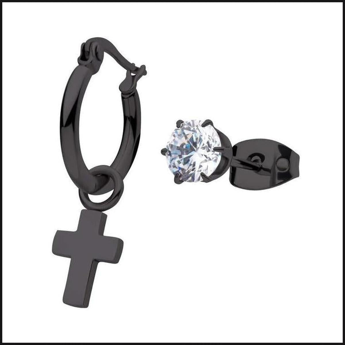 Black Hoop Cross/Studs Cubic Zurconia Mix and Match Duo-bracelet-That Guy's Secret