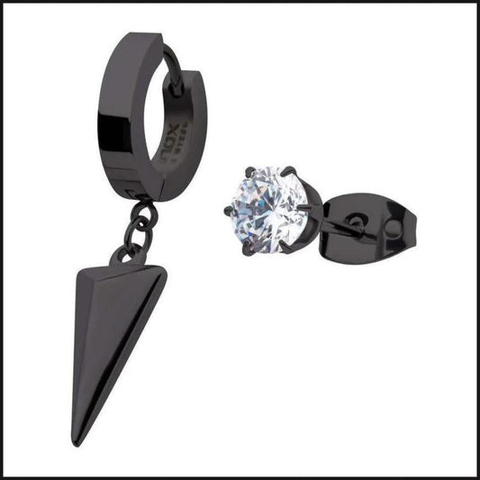 Black Huggie SPK/Studs Cubic Zurconia Mix and Match Duo-bracelet-That Guy's Secret