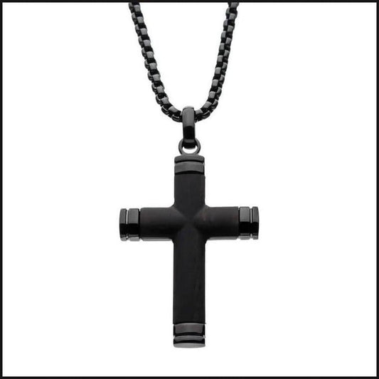 Black IP Genuine Ebony Wood Inlayed Cross Pendant-Necklace-That Guy's Secret