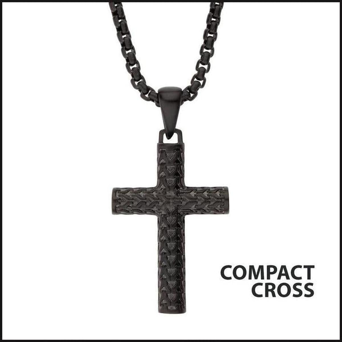 Black IP Matte Finish Steel Scale Cross Drop Pendant-Necklace-That Guy's Secret