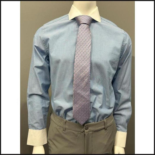 Blue Twill White Collar Dress Shirt-Button Down Shirt-That Guy's Secret