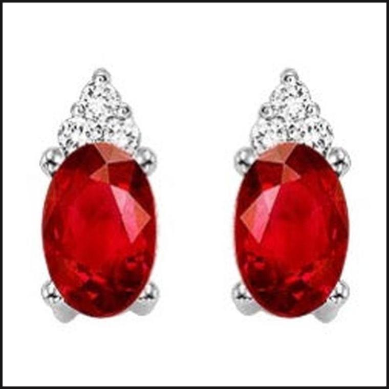 10k White 1/25 ctw Diamond & 5/8 ctw Gemstone Stud Earrings