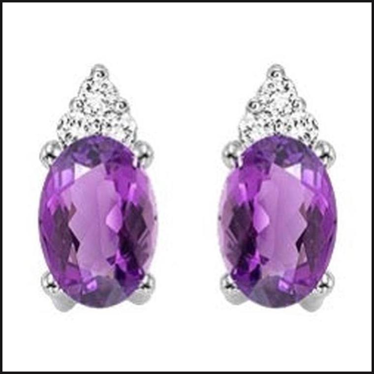 10k White 1/25 ctw Diamond & 5/8 ctw Gemstone Stud Earrings