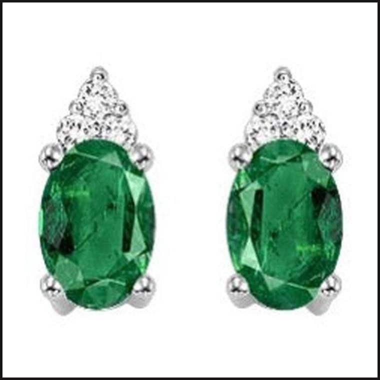 10k White 1/25 ctw Diamond & 5/8 ctw Gemstone Stud Earrings
