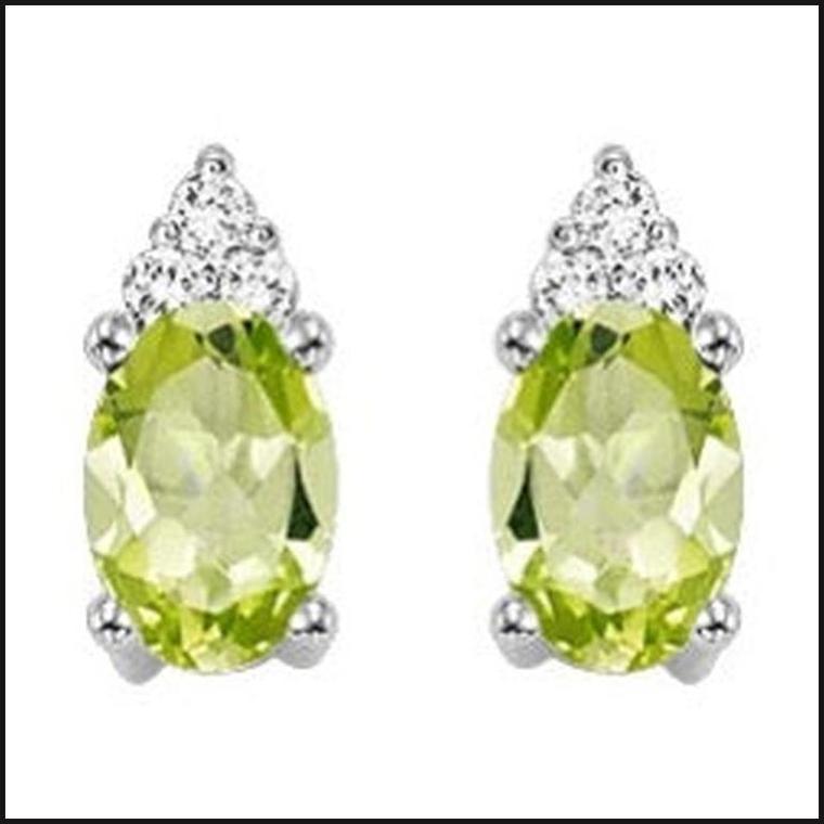10k White 1/25 ctw Diamond & 5/8 ctw Gemstone Stud Earrings