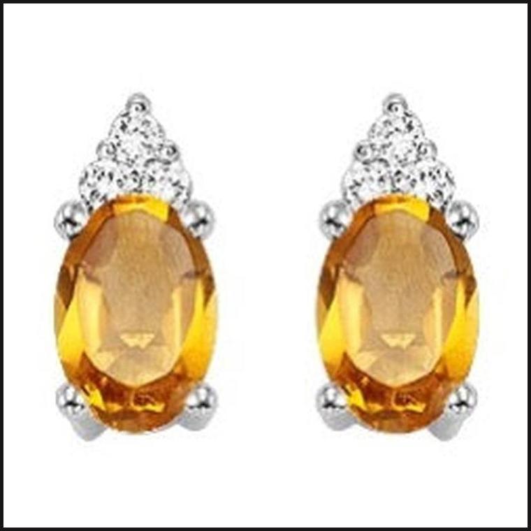 10k White 1/25 ctw Diamond & 5/8 ctw Gemstone Stud Earrings