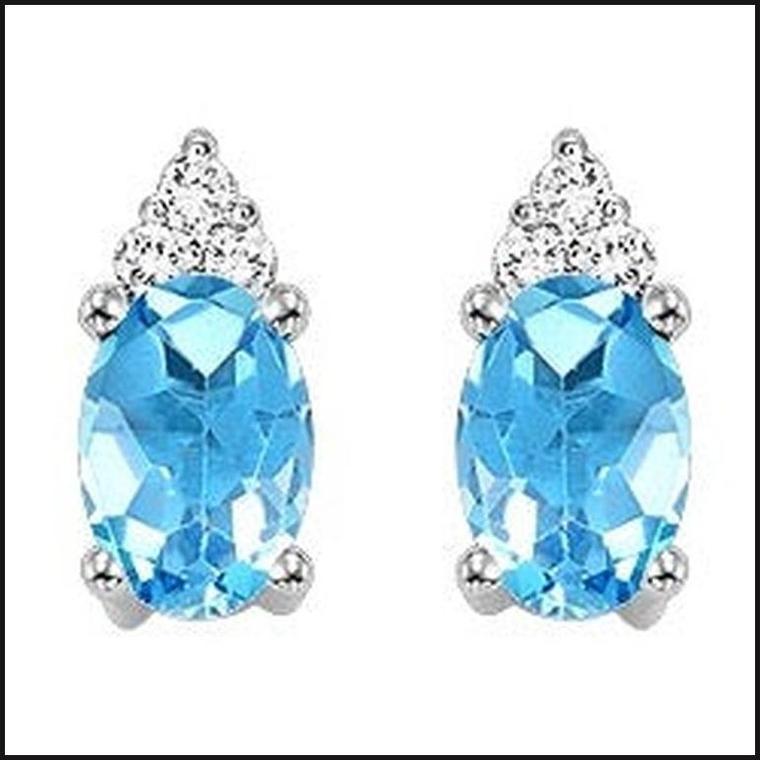 10k White 1/25 ctw Diamond & 5/8 ctw Gemstone Stud Earrings