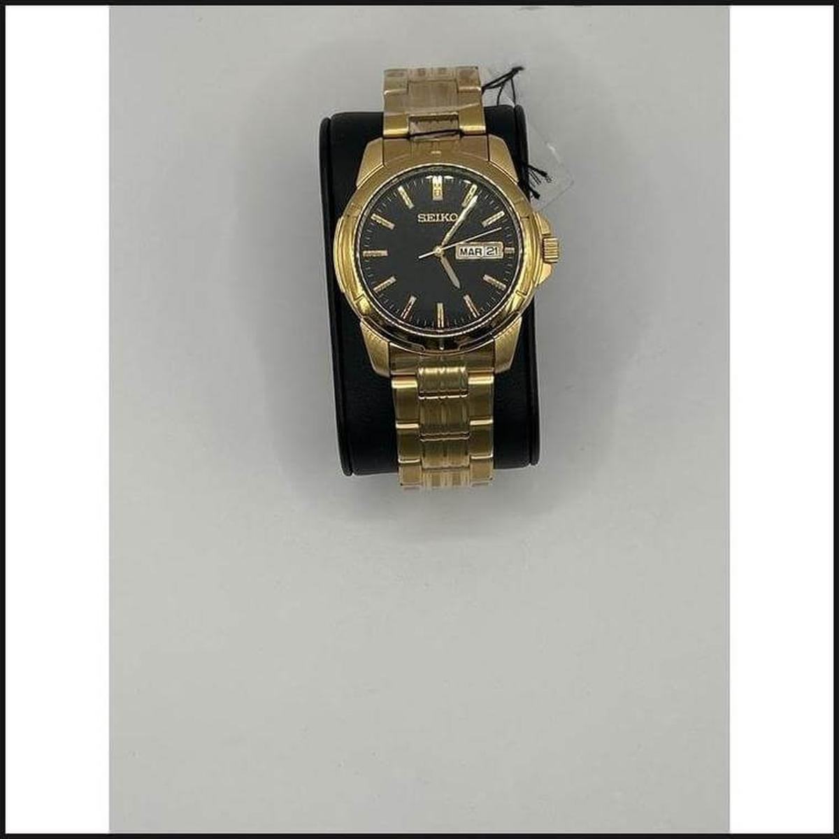 Gents gold tone black-gold dial with date watch-Watch-That Guy's Secret