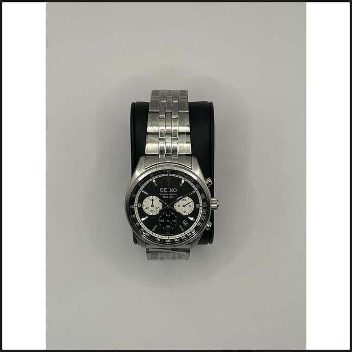 Gents silver tone chronograph black-white dial watch-Watch-That Guy's Secret