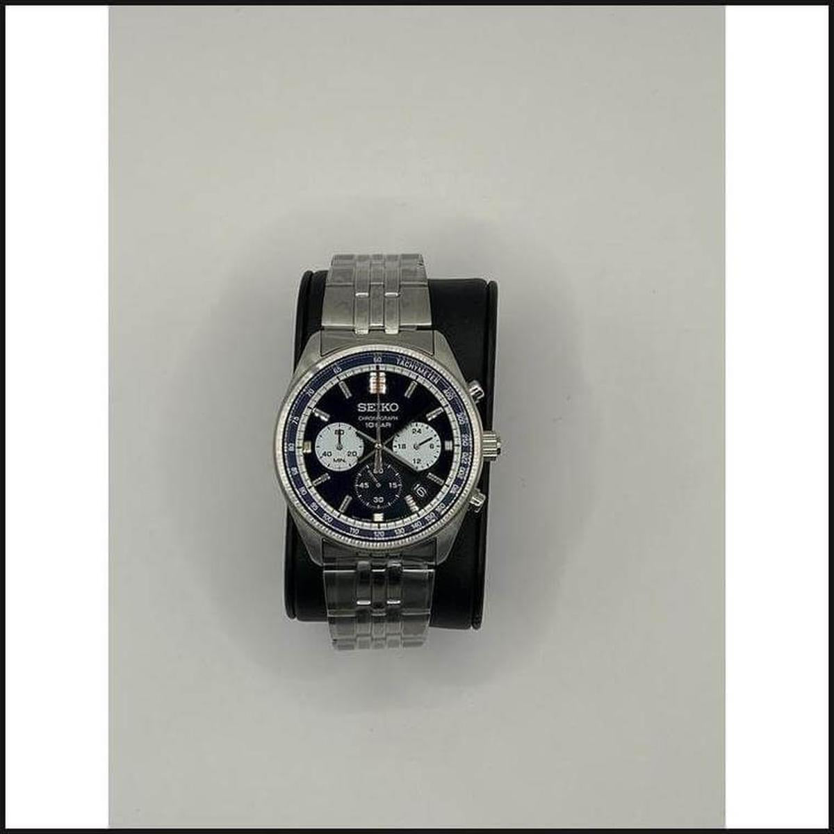 Gents silver tone chronograph blue dial watch-Watch-That Guy's Secret