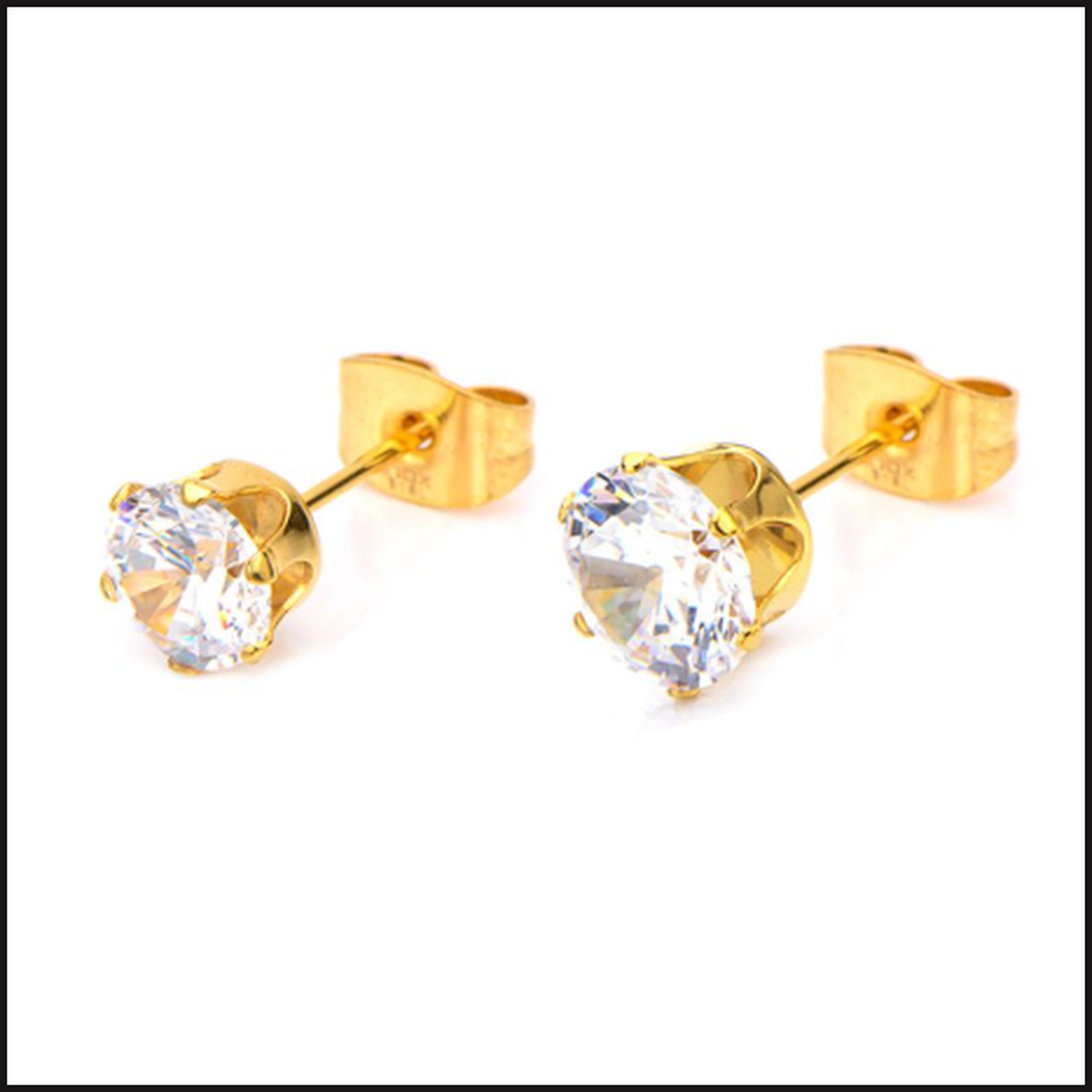 Gold Gold Ion Plated Round ClEarrings Cubic Zurconia Studs 8 MM-bracelet-That Guy's Secret