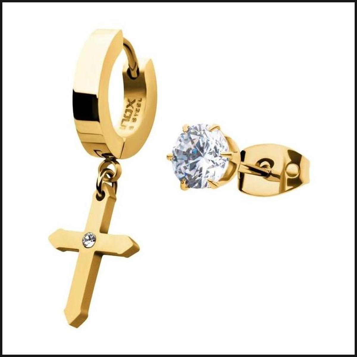 Gold Huggie Cross /Studs Cubic Zurconia Mix and Match Duo-bracelet-That Guy's Secret