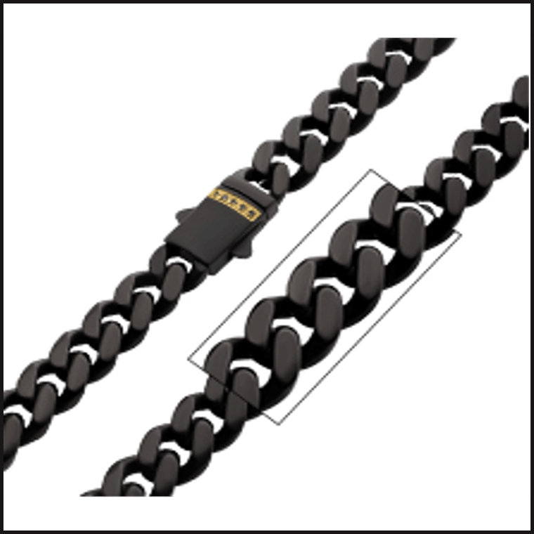 Gold Ion Plated Black Cuban Chain Black Sapphire 6X 24-necklace-That Guy's Secret