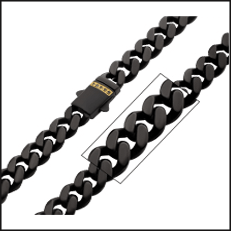 Gold Ion Plated Black Cuban Chain Black Sapphire 8X 24-necklace-That Guy's Secret