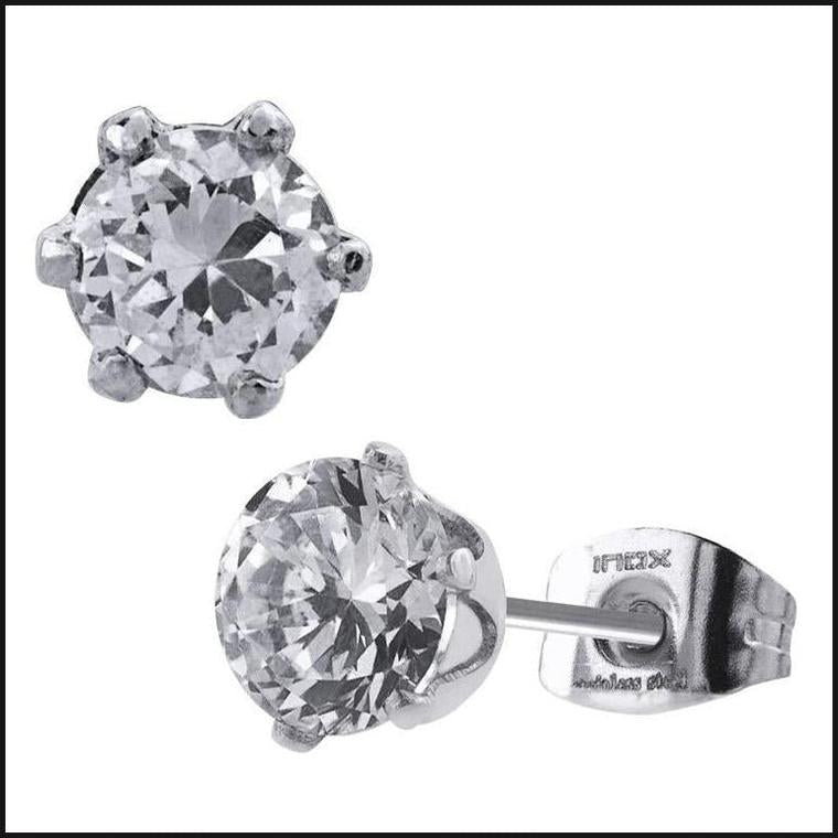 Inox Studs Cubic Zurconia ClEarrings Round 6 MM PR-bracelet-That Guy's Secret