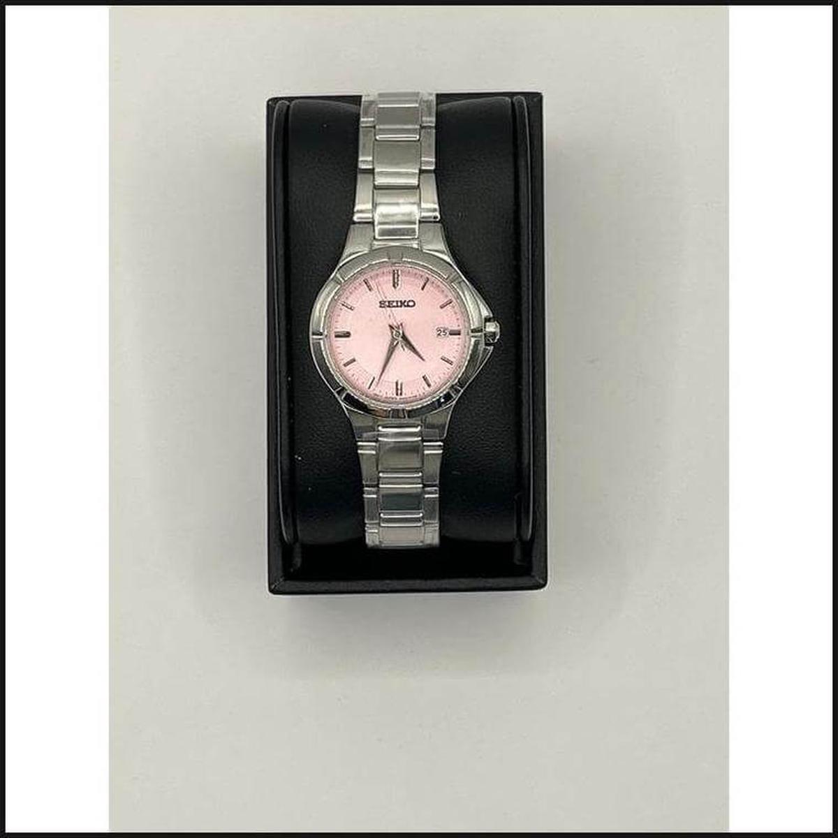 Ladies silver tone with pink dial watch-Watch-That Guy's Secret