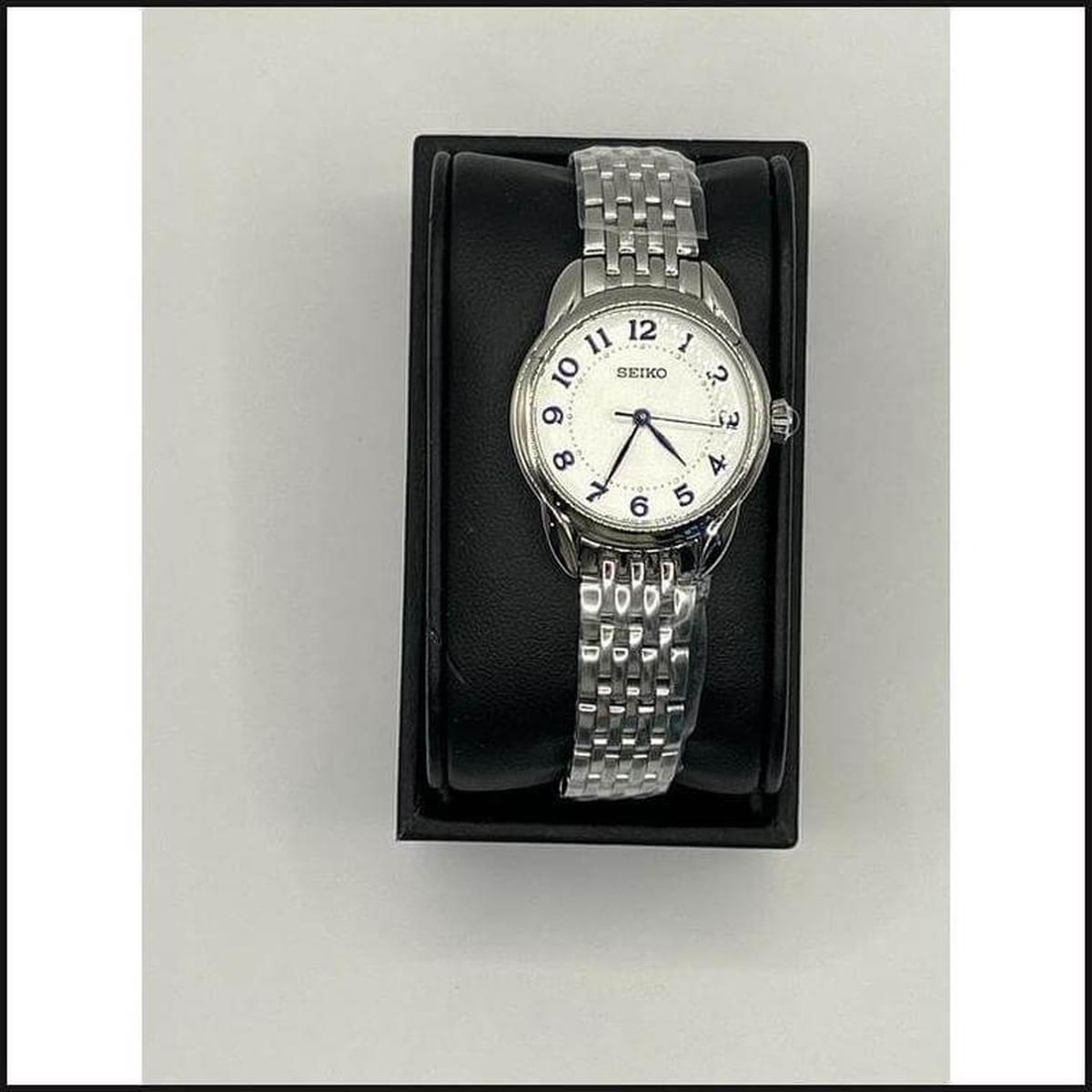 Ladies silver tone with white & blue dial watch-Watch-That Guy's Secret