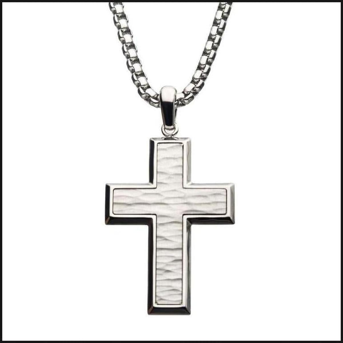 Matte Stainless Steel Short Cross Pendant with Steel Box Chain-Necklace-That Guy's Secret