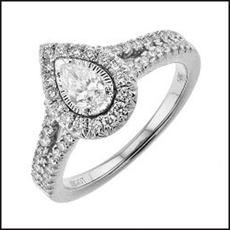 14K White Gold Diamond 1 ctw Pear Halo Ring